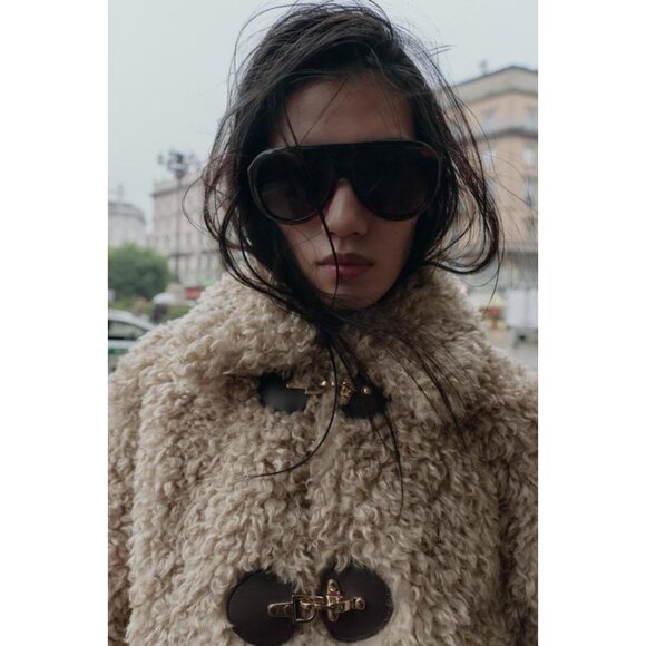 ZARA FAUX FUR JACKET WITH FIREMAN CLASPS - Picture 5 of 9